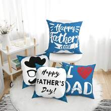 4 PIEZAS Funda de almohada del Día del Padre Azul, Funda de cojín decorativa, Adecuada para Papá y Abuelo en la sala de estar, dormitorio, sofá, Doble cara sin relleno - Azul y blanco - Ver 3