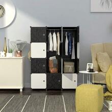Deluxe Edition Upgraded Portable Wardrobe 12 Cube Closet With 2 Clothes Hanging Rails, Deeper Cube Clothes Storage Organizer Shelf For Bedroom - Black & White - View 1