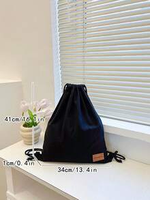 New Canvas Backpack, Shoulder Strap & Drawstring Pocket Design, Shopping/Student Bag, Bookbag - Black - View 10