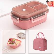 FoBianJie Conjunto de Caja de Almuerzo Bento con Tapa Transparente -3 Compartimentos, Recipiente Reutilizable para Preparar Alimentos con Cubiertos - Apilable, Manual, Lavado a Mano, Contenedor de Alimentos Cuadrado No Eléctrico, Apto para el Trabajo y Viajes - Multicolor - Ver 16