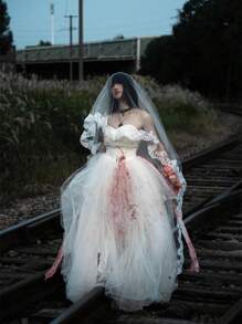 1pc Vampire Bride Dark Gothic Style Black Lace Mesh Headdress, Party Role Playing Props Accessories Headdress, Suitable For Festivals, Parties, Photoshooting Props