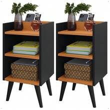 Kit With 2 Bedside Tables With Retro Legs And Compact Max Cell Phone Holder - Óxido marrón - Ver 8