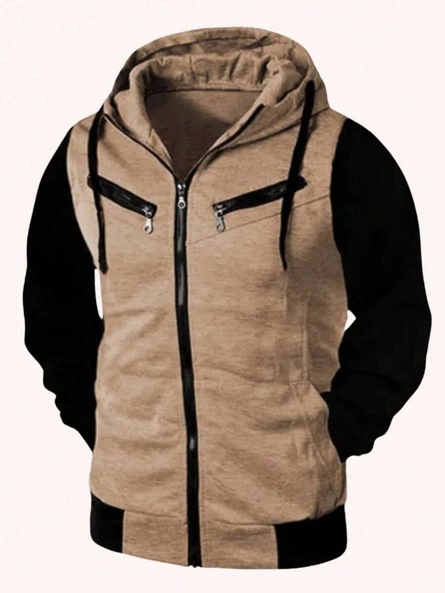 Sweatshirt 03 Stylish Zipper Unisex Cold Weather Top Cotton Coat - 米色 - 查看 1