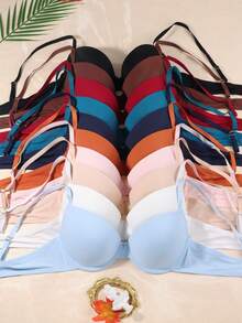 10pcs/Set Women's Solid Color Underwire Bras, Simple & Comfortable Lingerie Set - Multicolor - View 3
