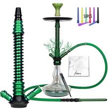 1pc Aluminum Alloy Hookah Pipe, Large Size With 50pcs Aluminum Foil Papers, 50pcs Disposable Long Mouthpieces, Silicone Hose, Aluminum Alloy Handle, Spring Cover, Clamp, Ceramic Bowl, Handblown Colored Glass Bottle - one-size - View 8