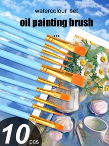 10pcs/50pcs Plastic Handle Painting Brush Set, Watercolor Acrylic Oil Art Paint Brushes For Drawing