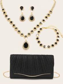 Ladies' Diamond Jewelry Sparkling Luxury Diamond Jewelry Set Sparkling Necklace Earrings Bracelet Set Personalized Glitter Wrinkled Envelope Bag Handbag Fashion Banquet Bag Handheld Banquet Bag Handheld Banquet Bag Elegant Handheld Banquet Bag Ladies' Ball Handbag Ladies' Bridal Banquet Bag Ball Handbag Metal Chain Handbag Wedding Party Handbag Cocktail Party Wedding New Wallet Banquet Bag - Black - View 2