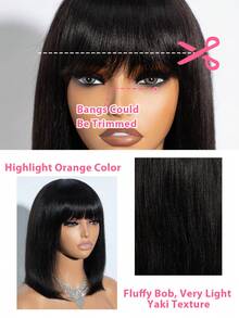 Human Hair Natural Black Straight Bob Wig With Breathable Bangs Full Machine Made Glueless Human Hair, No Lace, Perfect For All Women - Natural Black - View 6