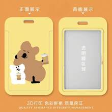 Conjunto de tarjetas lindas con oso de pimienta caqui, tarjeta de arroz, tarjeta de autobús, protector de documentos de identidad, control de acceso al campus con cuerda colgante y personalización de llave - Tarjetero con correa de cuero - Ver 4