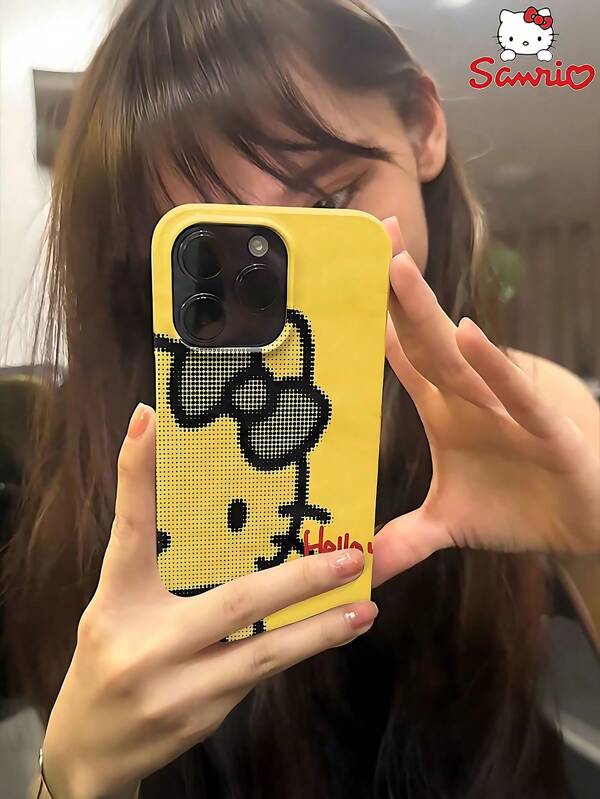 Sanrio 1 capa para Hello Kitty, estilo simples, amarelo, compatível com 7, 8, 11, 12, 14, 15, 16Pro, Pro Max, Plus, X, XS e XS MAX. Capa para celular em TPU, leve e confortável, adequada para caminhadas, lazer fitness, acampamentos ao ar livre e festas escolares na piscina. Ótimo presente de Natal para amigos/familiares.