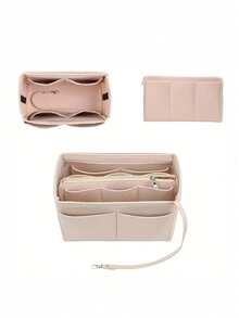 Soft Felt Handbag Organizer Insert With Zipper,Washable Luxury Brand Purse Organizer, Multifunctional Portable Divider Pouch ,Felt Handbag Insert With Zippered Cosmetic Storage Pouch And Wallet Accessory For Women's Handbags And Wallets - Multicolor - View 6