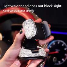 1pc Sparkling Rhinestone Suction Cup Car Phone Holder, Rotatable Phone Stand, Multifunctional Car Navigation Bracket, Unisex - Silver - View 5