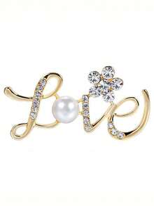 1PC Elegant And Stylish Silk Scarf Buckle, Love Diamond Pearl Scarf Decoration, Women's Multi-Functional Scarf And Shawl Buckle Accessories, - Gold - View 5