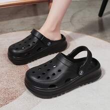 2024年新款女士厚底透氣涼拖鞋,帶有舒適前後繫帶和涼爽感覺 - 黑色 - 查看 4