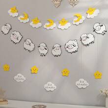 Eid Al Adha Lamb, Moon, Star, Letter Theme Party Banner Flag Set, Felt Hanging Decor - Multicolor - View 12