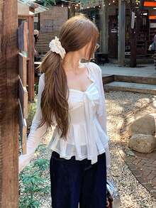 年轻女孩复古硬币印花白色针织开衫和吊带背心两件套，适合春季 - 白色 - 查看 4