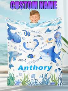 1pc Custom Personalized Color Name Throw Blanket, With Marine Organism Blanket For Girl Boy Great Holiday Gift For Daughter,Son,Classmates, Friends,Super Soft Warm Gorgeous Cozy, For All Seasons, Suitable For Indoor, Camping, Air-Conditioned Room, Sofa, Living Room,Bedroom,Home,Halloween, Ideal Gift For Children's Day, Christmas, Birthday - Multicolor - View 14