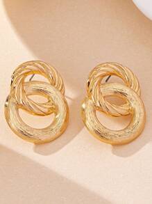 1 Pair Golden Metal Geometric Circle Stud Earrings For Women, Luxurious, Elegant, Fashion, Suitable For Mother's Day, Party, Banquet And Daily Wear