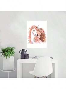 1/6PCS Optional Frame Posters Wall Arts Modern Pink Ballerina Girl Unicorn Butterfly Poster Kids Room Decorative Posters Wall Bedroom Decor ,Wall Art With Frame