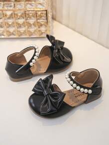 Sandalias planas de dedo cerrado con decoración de perlas sintéticas de unicolor simple para niñas