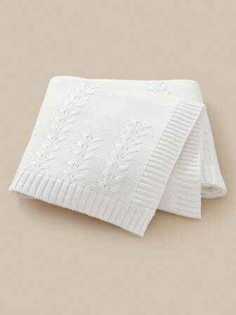 1pc Infant & Toddler Knitted Solid Color Blanket With Small Leaf Pattern, Baby Cover Quilt, Simple Design For All Seasons