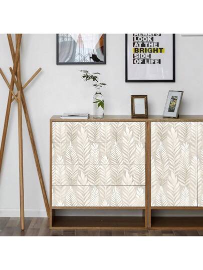 Roll Beige Bohemian Leaf Pattern Textured Wallpaper, PVC Self Adhesive Wand Sticker, Waterproof Moisture Proof Bloemen Removable Reusable, Easy To Install Clean, Living Room, Kitchen, Bedroom, Dining Room Furniture Seamless Splicing view 5