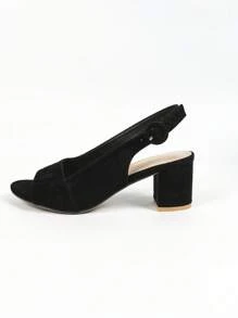 Black High Heel Sandals, Open Toe Faux Suede Minimalist & Elegant Design, Comfortable & Lightweight, Suitable For Summer - Wide Width, Plus Size, Commuter Friendly, Fatigue-Free Wear, Summer