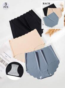 3 piezas Bragas sin costura de cintura alta con escote Panties cómodos de seda de hielo Bragas sexy Bragas sólidas Calzones Ropa interior para mujeres