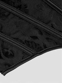 Black Halter Neck Tube Top For Women, Shapewear, Jacquard Pattern Back Tie Corset, - Black - View 6