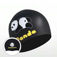 Fashionable Women's Silicone Swim Cap, Cute Cartoon Pattern, Waterproof Extra Large Size, Comfortable For Long Hair, High Elasticity - Black - View 2