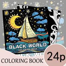 1 pieza Libro de colorear para adultos con tema de mundo negro, patrones creativos y líneas claras, ideal para regalos de cumpleaños, Pascua, Día del Padre y otros días festivos, 7.9*7.9 pulgadas, 24 páginas, impresión de un solo lado, nuevo diseño 2025, Día de la Madre, Regalo para mamá, Regreso a la escuela, Útiles escolares