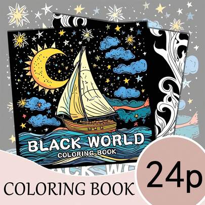GDTME 1pc Adult Coloring Book With Black World Theme, Creative Patterns And Clear Lines, Ideal For Birthday, Easter, Father's Day And Other Holiday Gifts, 7.9*7.9inch, 24 Pages, Single-Sided Printing, 2025 New Design,Mother's Day,Mom's Gift,Back To School,School Supplies