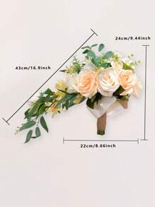 1 pieza Ramo de novia en cascada de rosas blancas artificiales, ramo de boda para lanzar, para ceremonia de boda, aniversario, verano, cumpleaños, regalos, decoración de habitación, útiles escolares