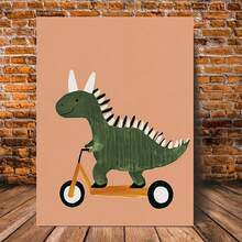 1 pièce Œuvre murale sur canevas classique de dinosaure, taille 11,8 x 15,7 pouces, peinture de décoration de chambre amusante, affiche de chambre d'enfant, convient pour les thèmes de vacances, sans électricité ni plumes, œuvre murale encadrée - Multicolore - Voir 7