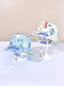 1pc Kids Cartoon Car Print Versatile Outdoor Sunshade Fishing Hat, Spring/Summer - Car - View 2
