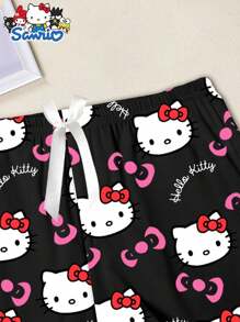 Sanrio Sanrio 3pcs Cartoon Sleepwear Sets, Hello Kitty - Young Casual - Women Casual Bow Pajamas, Top, Long Pants, Short Pants