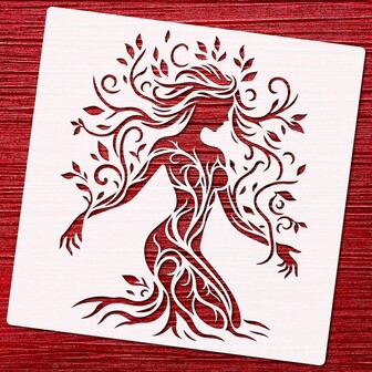 1 pieza Plantilla de árbol de mujer para pintar en letreros de madera, gran plantilla de árbol de la vida femenino de 11,8" para arte reutilizable, plantilla de patrón decorativo de árbol de plástico para pared, lienzo, tela, decoración del hogar, proyectos de arte DIY, vuelta a la escuela, artículos escolares