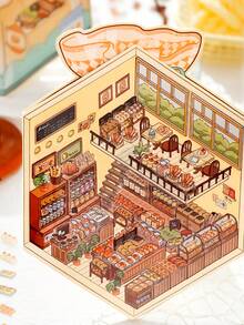 Set de 3 piezas de pegatinas decorativas de escena miniatura 3D, serie de tiendas en miniatura, adecuadas para regalos, oficina, hogar, marcado, etiquetado, aula, juguetes de entretenimiento, planificador de estudiantes, pegatinas decorativas de paisaje retro creativo DIY, suministros escolares, suministros de scrapbooking de vuelta a la escuela, pegatinas divertidas, pegatinas para portátil, pegatinas para Kindle, pegatinas para teléfono - Multicolor - Ver 3