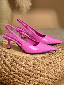 Women's Quality Dress Shoes, Fashion Elegant Shiny Nude Pointed Toe Low-Cut Slip-On Stiletto Heel Pumps, Pink High Heels, European & American Style, Suitable For Commuting, Party, Wedding, Spring & Summer New - Pink - View 6