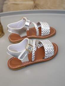 Summer Kids Flat Sandals, Woven Strap Decor. Suitable For Beach Holiday, Travel, Shopping, Casual Home Wear