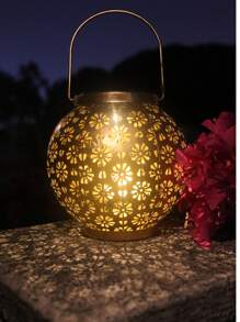 1pc Solar Powered Iron Lantern With Hollow Design - Multifunctional Outdoor Decoration Suitable For Garden, Patio, Balcony And Lawn - Energy Saving, Easy Installation, Creating Holiday Ambience