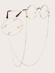 1pc Minimalist Faux Pearl Metal Eyeglasses Chain, Eyeglasses Lanyard, Women's Glasses Chain, Reading Glasses Chain, Elegant Fashion Glasses Decorative Cord, Eyeglasses Hanging Strap, Eyeglasses Band, Silicone Anti-Slip Eyeglasses Neck Strap, Face Mask Decorative Cord - Multicolor - View 3