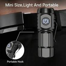 1PC Powerful 3*Wicks Small Pocket Torch Portable Mini LED Flashlight USB Rechargeable Strong Light Lantern 5 Lighting Modes Built-In Battery Super Bright Cap Clip Lamp For Hiking Camping Fishing Running Work Car Outdoor Emergency Self Defense