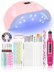 peacecolor 33 PIEZAS Juego de lámpara UV/LED y taladro eléctrico para uñas, cepillo para uñas y bolígrafo de punteado para suministros de manicura, equipo de arte de uñas para principiantes de uñas DIY, regalo para salón de belleza en el hogar