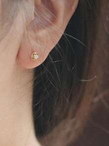 1 Pair 925 Sterling Silver Plated 14K Gold Vintage Hollow Rhinestone Pattern Mini Versatile Stud Earrings For Girl - one-size - View 2