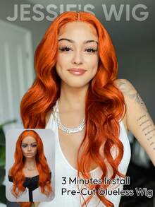 jessie's wig 杰西假发预剪姜橙色波浪卷假发无胶真人发蕾丝前假发100%真人发200%密度 - S350 - 查看 1