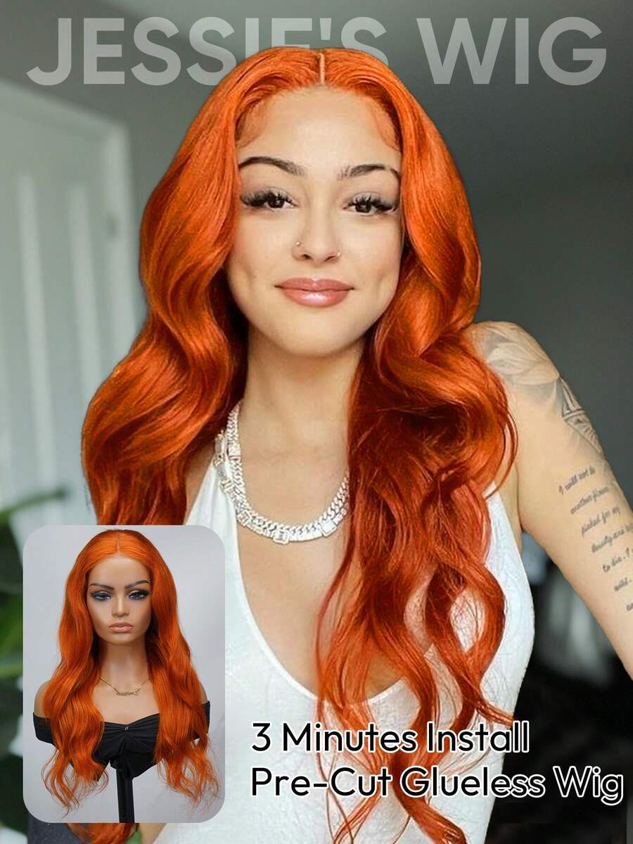 jessie's wig 杰西假发预剪姜橙色波浪卷假发无胶真人发蕾丝前假发100%真人发200%密度 - S350 - 查看 1