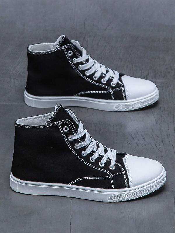 Tênis de skate esportivo casual e moderno masculino, tênis de lona respirável de cano alto