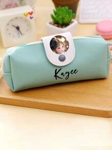 1 PIEZA Bolsa de lápices simple BW82 con capacidad grande, de estilo fresco y sencillo con barba de PU para estudiantes. Personalización de texto y foto, útiles escolares, regalos para maestros, para universidad, colegas, dormitorios, adolescentes, estudiantes de secundaria y universidad.