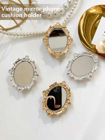 1 件复古花卉图案可折叠化妆镜和手机支架，兼容 、Android 手机，生日、家人、朋友礼物，推拉式手机握把、手机支架、手机配件